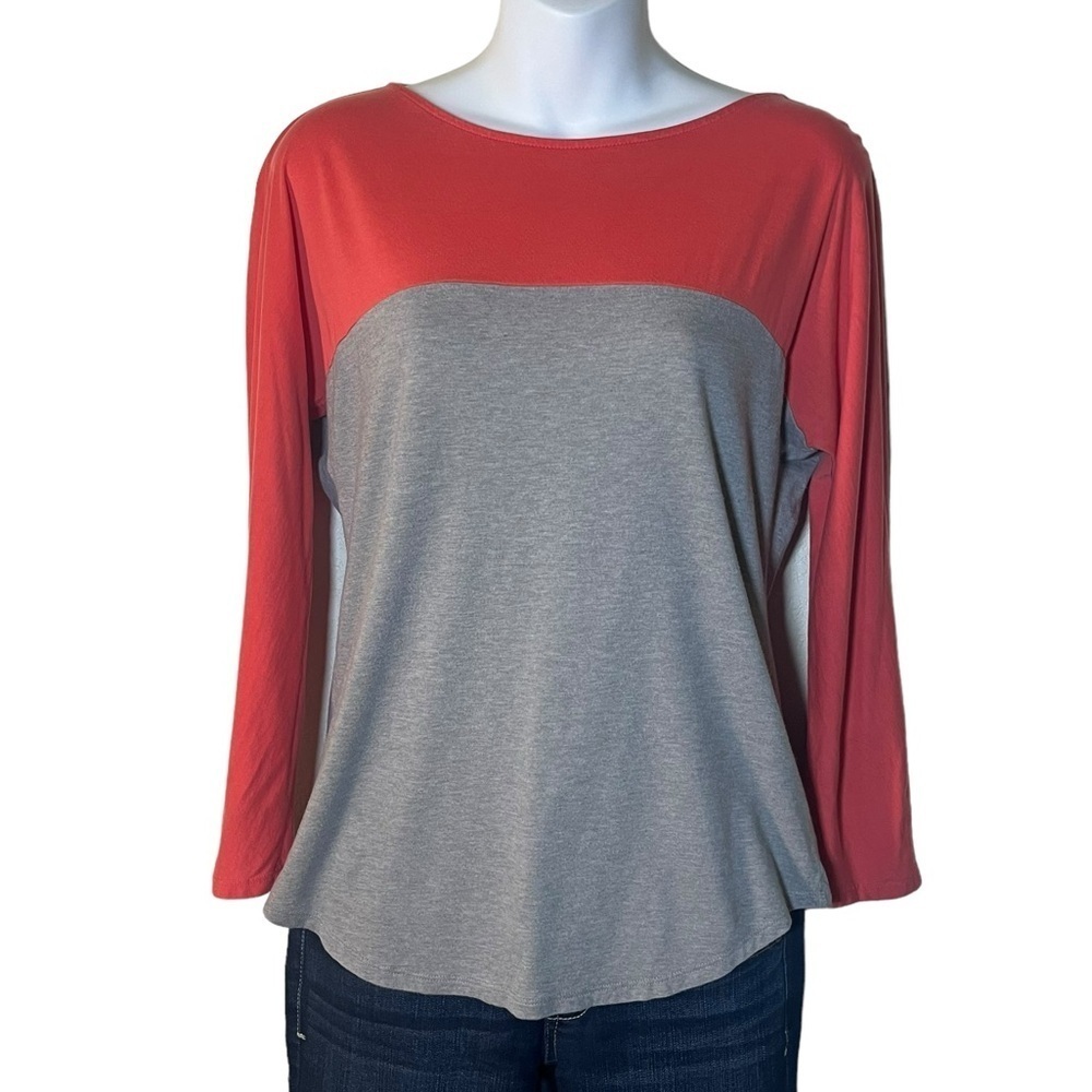 Patagonia Colorblock gray and coral long sleeve tee size M